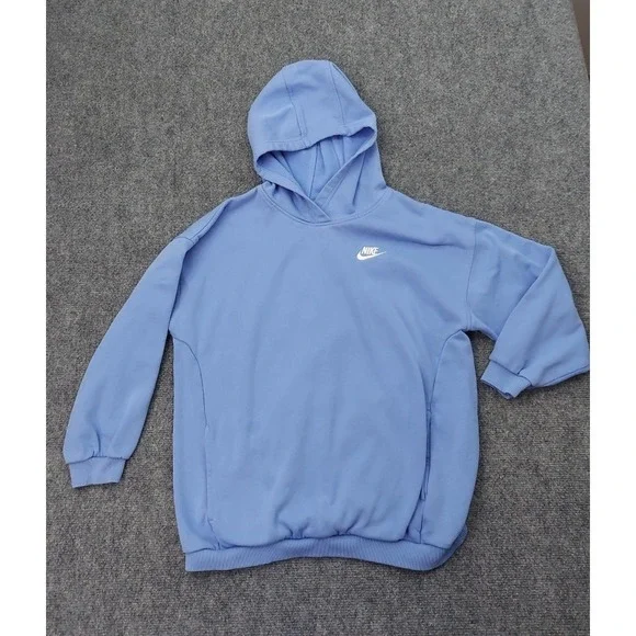 Nike Sportswear Club Hoodie Youth Large Blue Fleece Pullover Warm Swoosh - Picture 1 of 10